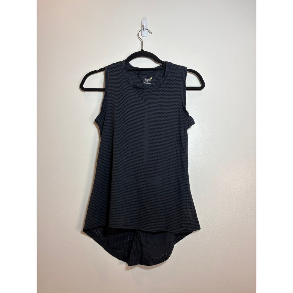 Pheel Womens Black Mesh Activewear Tank Top Twisted Open Back Small Made in USA